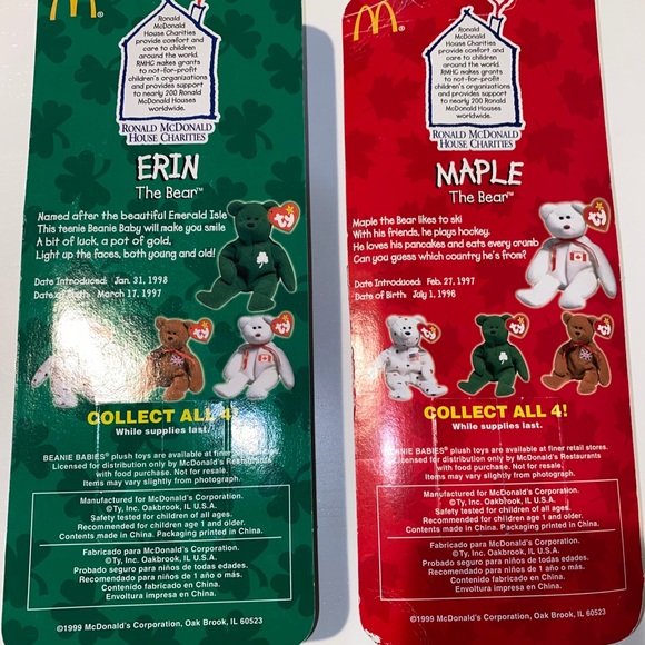 McDonald's Erin, Britannia, Glory, and Maple Ty Beanie Babies Bear is a Complete - Picture 4 of 4